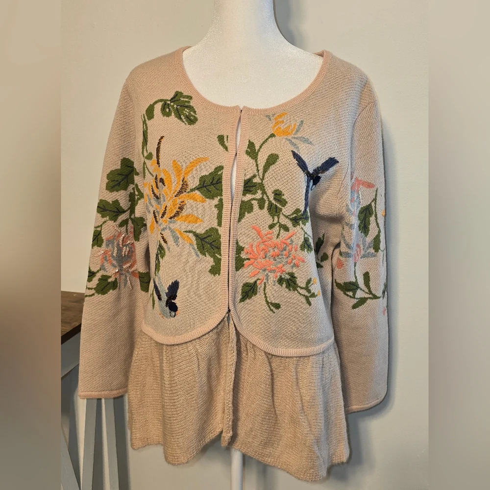 Antropologie Moth Winged Wonder Cardigan Peplum Sweater Women's Size Large - Picture 3 of 13